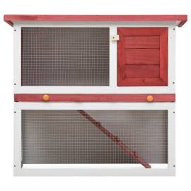 Cușcă de iepuri pentru exterior, 1 ușă, roșu, lemn, 3 image