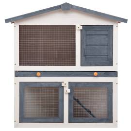 Cușcă de iepuri pentru exterior, 3 uși, gri, lemn, 3 image