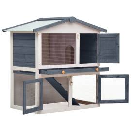 Cușcă de iepuri pentru exterior, 3 uși, gri, lemn, 2 image