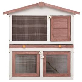 Cușcă de iepuri pentru exterior, 3 uși, maro, lemn, 3 image