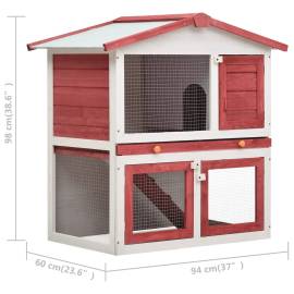 Cușcă de iepuri pentru exterior, 3 uși, roșu, lemn, 7 image
