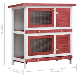 Cușcă de iepuri pentru exterior, 4 uși, roșu, lemn, 7 image