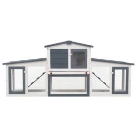 Cușcă exterior pentru iepuri mare, gri&alb, 204x45x85 cm, lemn, 4 image