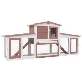 Cușcă exterior pentru iepuri mare maro & alb 204x45x85 cm lemn