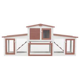 Cușcă exterior pentru iepuri mare maro & alb 204x45x85 cm lemn, 3 image