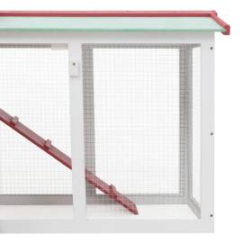 Cușcă exterior pentru iepuri mare roșu&alb 145x45x85 cm lemn, 4 image
