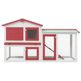 Cușcă exterior pentru iepuri mare roșu&alb 145x45x85 cm lemn, 3 image