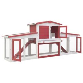 Cușcă exterior pentru iepuri mare roșu&alb 204x45x85 cm lemn, 2 image