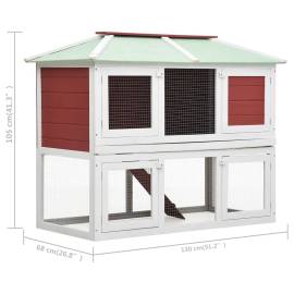 Cușcă pentru iepuri și alte animale, 2 niveluri, roșu, lemn, 7 image