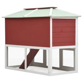 Cușcă pentru iepuri și alte animale, 2 niveluri, roșu, lemn, 5 image