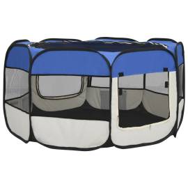 Țarc câini pliabil cu sac de transport, albastru, 125x125x61 cm, 8 image