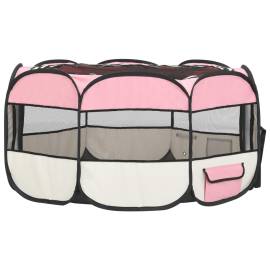Țarc de câini pliabil cu sac de transport, roz, 145x145x61 cm, 6 image