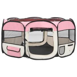 Țarc de câini pliabil cu sac de transport, roz, 145x145x61 cm, 5 image