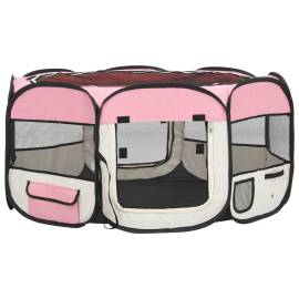Țarc de câini pliabil cu sac de transport, roz, 145x145x61 cm, 2 image