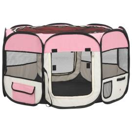 Țarc joacă pliabil câini cu sac de transport roz 110x110x58 cm, 2 image
