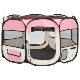 Țarc joacă pliabil câini cu sac de transport roz 110x110x58 cm, 5 image