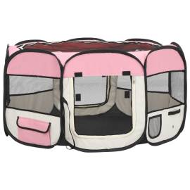 Țarc joacă pliabil câini cu sac de transport roz 125x125x61 cm, 2 image