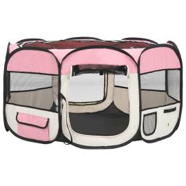 Țarc joacă pliabil câini cu sac de transport roz 125x125x61 cm, 5 image