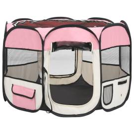 Țarc joacă pliabil câini cu sac de transport roz 90x90x58 cm, 5 image