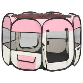 Țarc joacă pliabil câini cu sac de transport roz 90x90x58 cm, 6 image