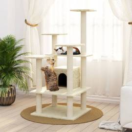 Ansamblu pisici cu stâlpi din funie de sisal, crem, 110 cm