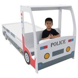 Pat de copii cu birou tip mașină de poliție, 90x200 cm, 3 image
