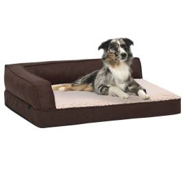 Saltea ergonomică pat de câini maro, 75x53 cm, aspect in/fleece