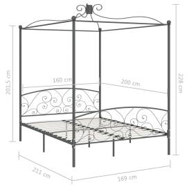 Cadru de pat cu baldachin, gri, 160 x 200 cm, metal, 6 image