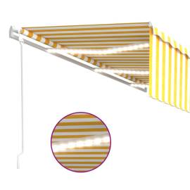 Copertină automată cu stor&led&senzor vânt, galben/alb, 6x3 m, 4 image