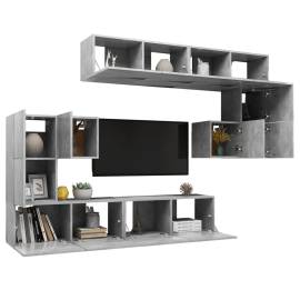 Set dulapuri tv, 8 piese, gri beton, pal, 3 image