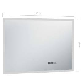 Oglindă cu led de baie cu senzor tactil și afișaj oră 100x60 cm, 7 image