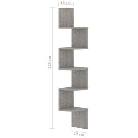 Raft de perete de colț, gri beton, 19x19x123 cm, pal, 7 image