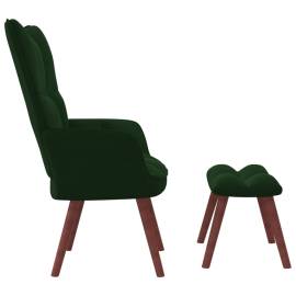 Scaun de relaxare cu taburet, verde închis, catifea, 4 image