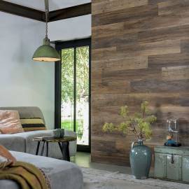 Wallart panouri perete aspect de lemn, maro închis, stejar tip hambar, 6 image