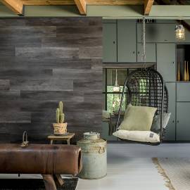 Wallart panouri perete aspect lemn, negru cărbune, stejar tip hambar