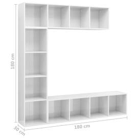 Set bibliotecă tv, 3 piese, alb foarte lucios, 180x30x180 cm, 6 image