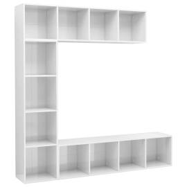 Set bibliotecă tv, 3 piese, alb foarte lucios, 180x30x180 cm, 2 image