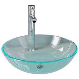 Chiuvetă baie robinet și scurgere tip push, transparent sticlă, 2 image
