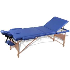 Masă de masaj pliabilă 3 părți cadru din lemn albastru