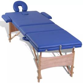 Masă de masaj pliabilă 3 părți cadru din lemn albastru, 7 image