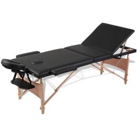 Masă de masaj pliabilă 3 părți cadru din lemn negru