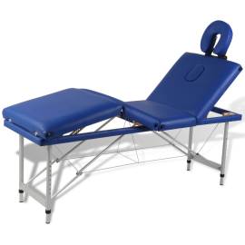 Masă de masaj pliabilă 4 părți cadru din aluminiu albastru