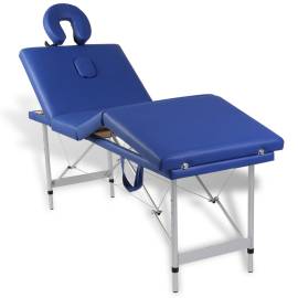 Masă de masaj pliabilă 4 părți cadru din aluminiu albastru, 8 image