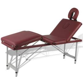 Masă de masaj pliabilă 4 părți cadru din aluminiu roșu