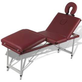 Masă de masaj pliabilă 4 părți cadru din aluminiu roșu, 5 image