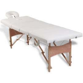 Masă de masaj pliabilă 4 părți cadru din lemn crem, 2 image