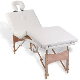 Masă de masaj pliabilă 4 părți cadru din lemn crem, 9 image