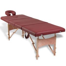 Masă de masaj roșie cu 4 zone și cadru din lemn, 2 image