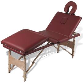 Masă de masaj roșie cu 4 zone și cadru din lemn, 4 image