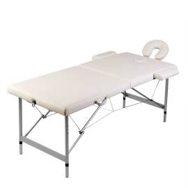 Masă masaj pliabilă, 2 zone, alb crem, cadru aluminiu